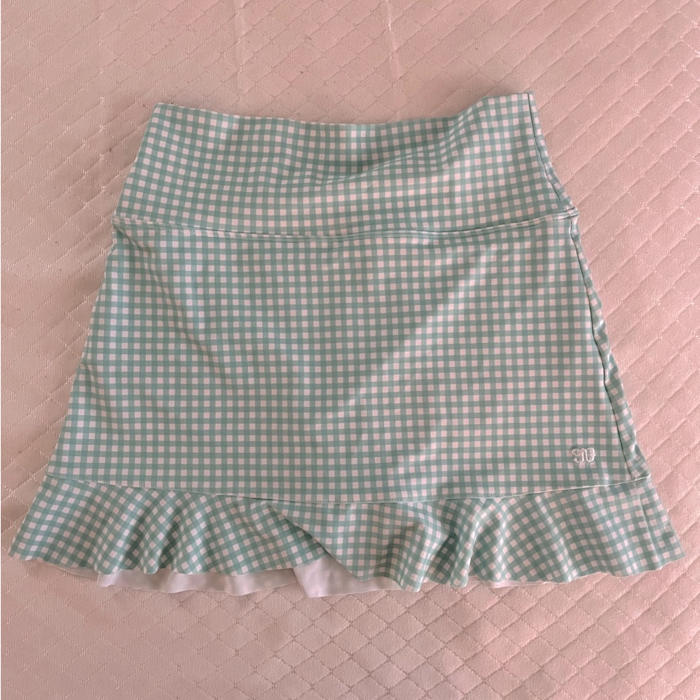 Albion Swim Mint Gingham High-Waisted Bikini Skirt M
